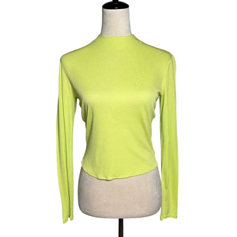 FNR Lime Green Long Sleeve Mock Neck Cropped Top M | Y2K Dopamine Made in USA‎